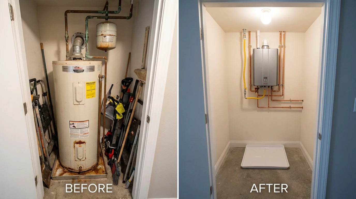 Tank water heater versus wall-mounted tankless unit comparison for Greenville, NC homeowners